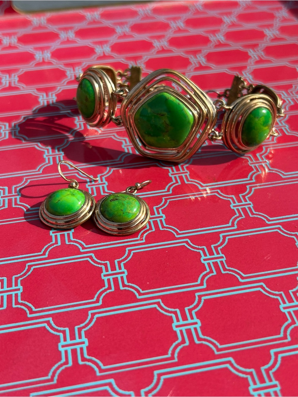 Barse Green Turquoise Wire-Wrapped Bracelet & Earrings Set Boho Southwestern